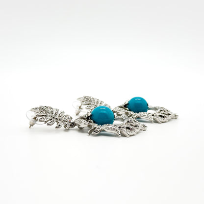 Vintage Art Deco Turquoise Drop Earrings with Rhinestone Accents