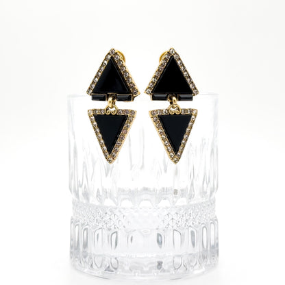 Art Deco Rhinestone Triangle Dangle Earrings with Copper Hooks