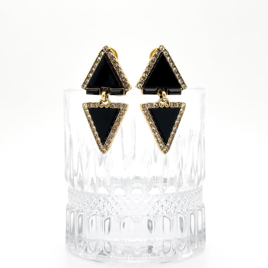 Art Deco Rhinestone Triangle Dangle Earrings with Copper Hooks