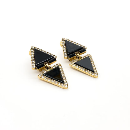 Art Deco Rhinestone Triangle Dangle Earrings with Copper Hooks