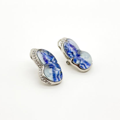 French Natural Texture Butterfly Rhinestone Resin Drop Earrings for Women