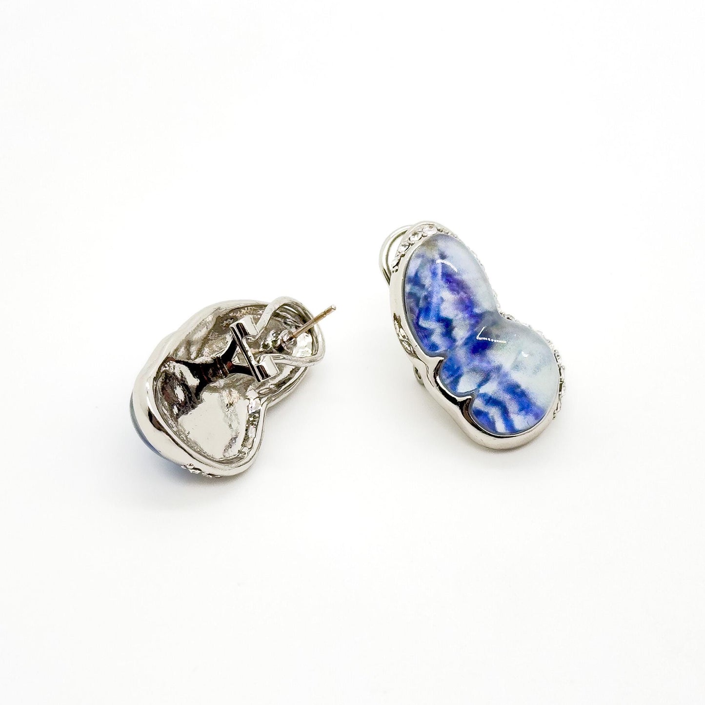 French Natural Texture Butterfly Rhinestone Resin Drop Earrings for Women