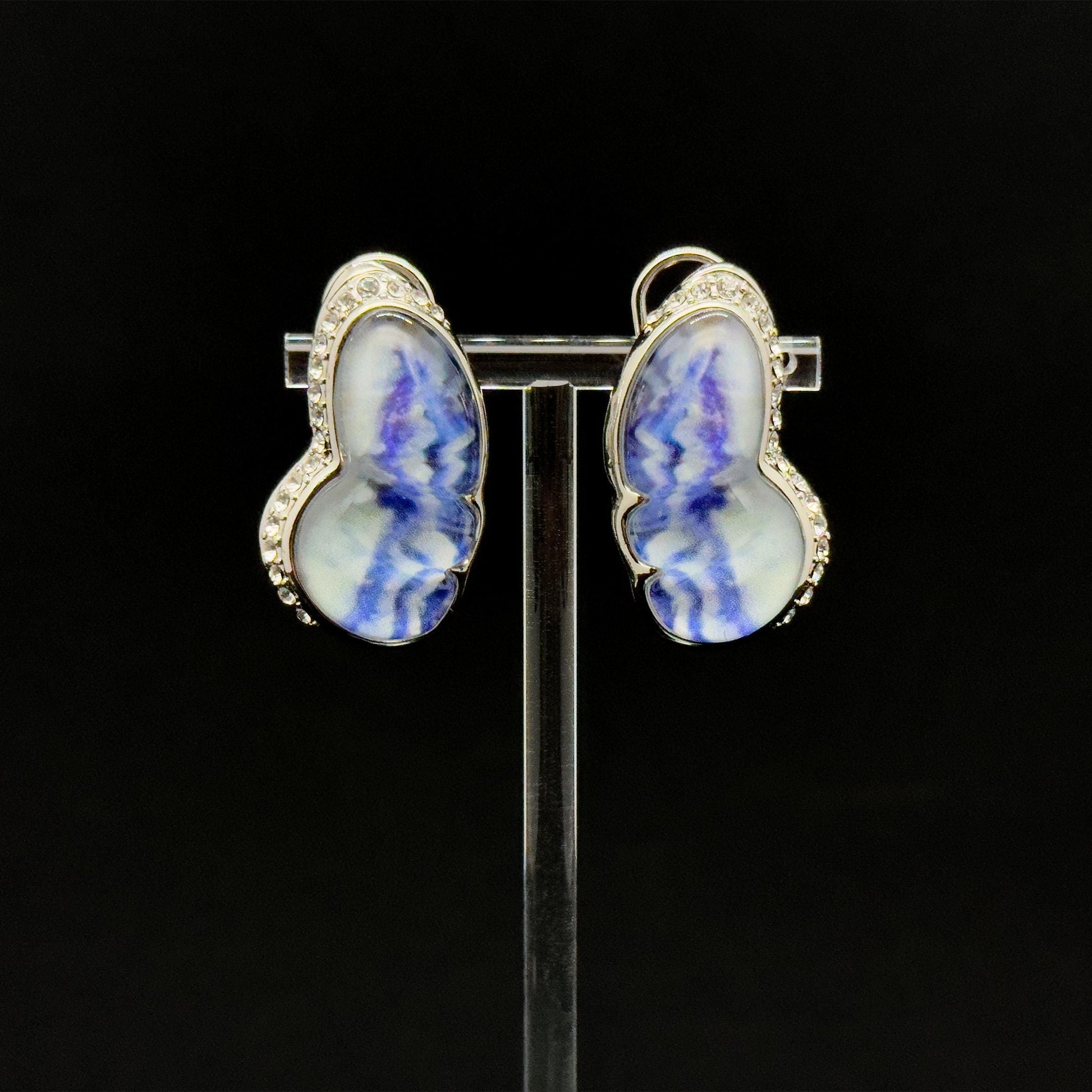 French Natural Texture Butterfly Rhinestone Resin Drop Earrings for Women