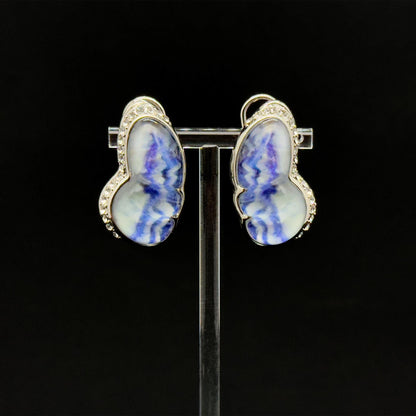 French Natural Texture Butterfly Rhinestone Resin Drop Earrings for Women
