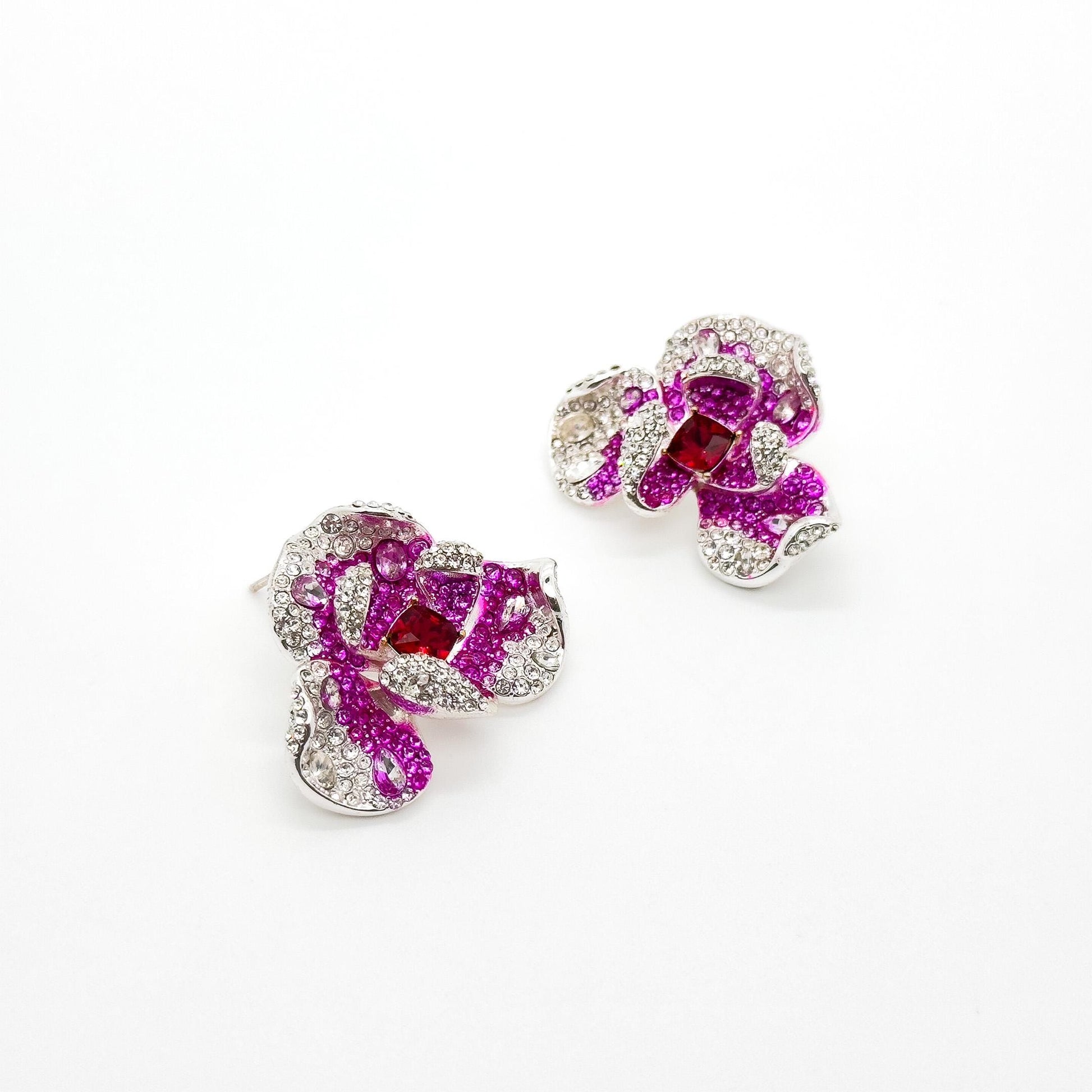 Pink Flower Crystal Stud Earrings – Rose Zircon Titanium 30mm