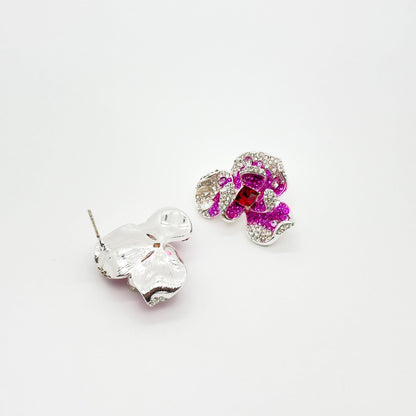 Pink Flower Crystal Stud Earrings – Rose Zircon Titanium 30mm