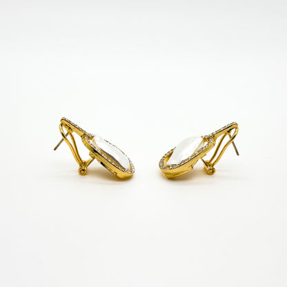 French Retro Pearl Crystal Stud Earrings Gold-Plated Art Deco Elegance