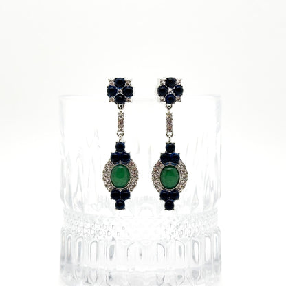 Retro Ethnic Natural Stone Drop Earrings with Rhinestones, 925 Hooks