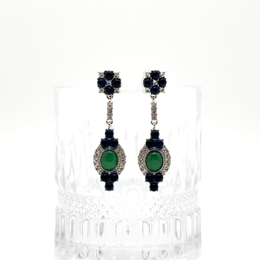 Retro Ethnic Natural Stone Drop Earrings with Rhinestones, 925 Hooks
