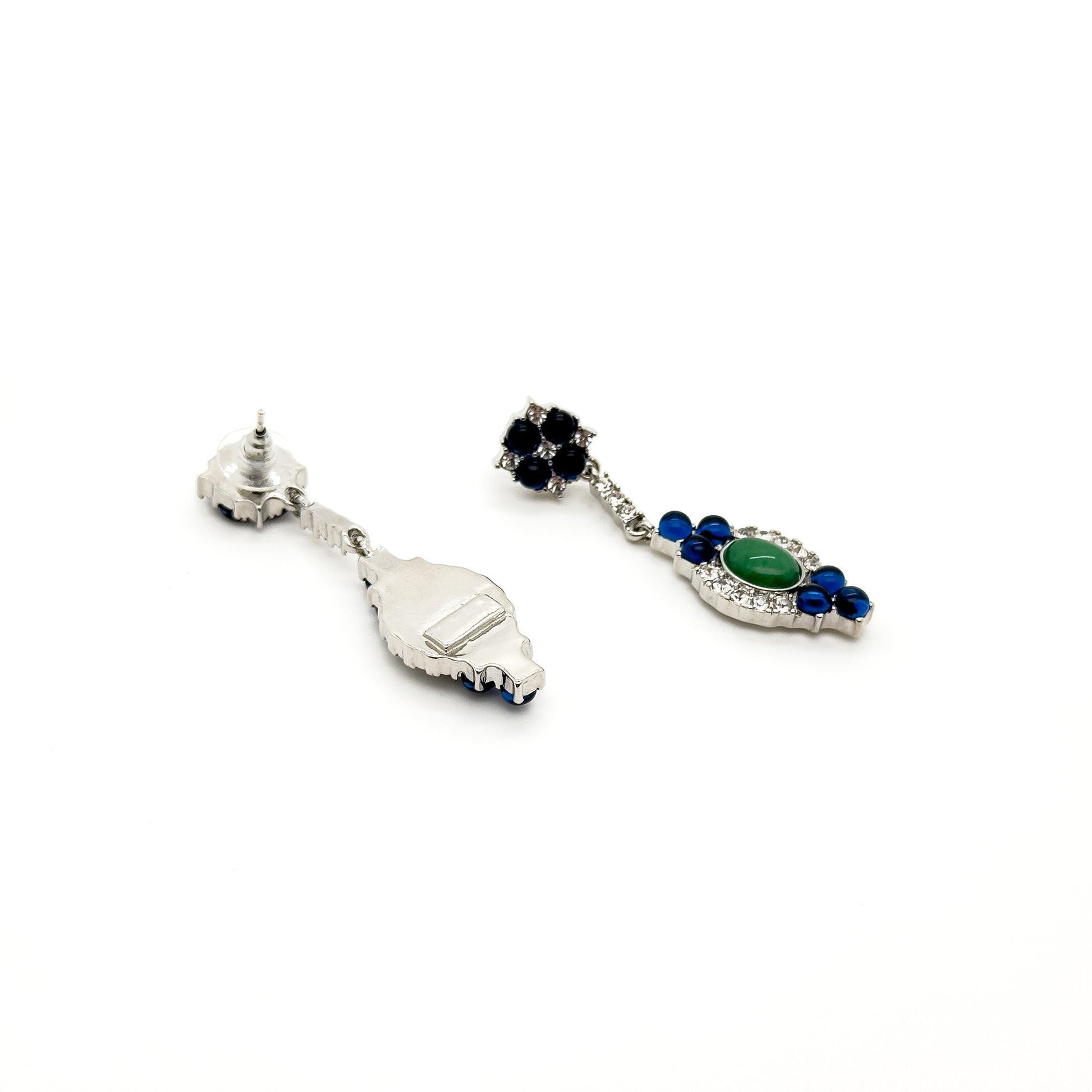 Retro Ethnic Natural Stone Drop Earrings with Rhinestones, 925 Hooks