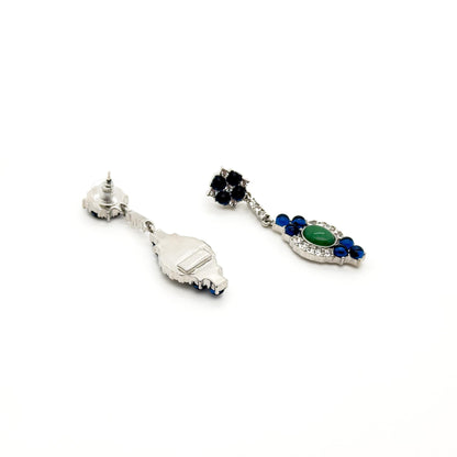 Retro Ethnic Natural Stone Drop Earrings with Rhinestones, 925 Hooks