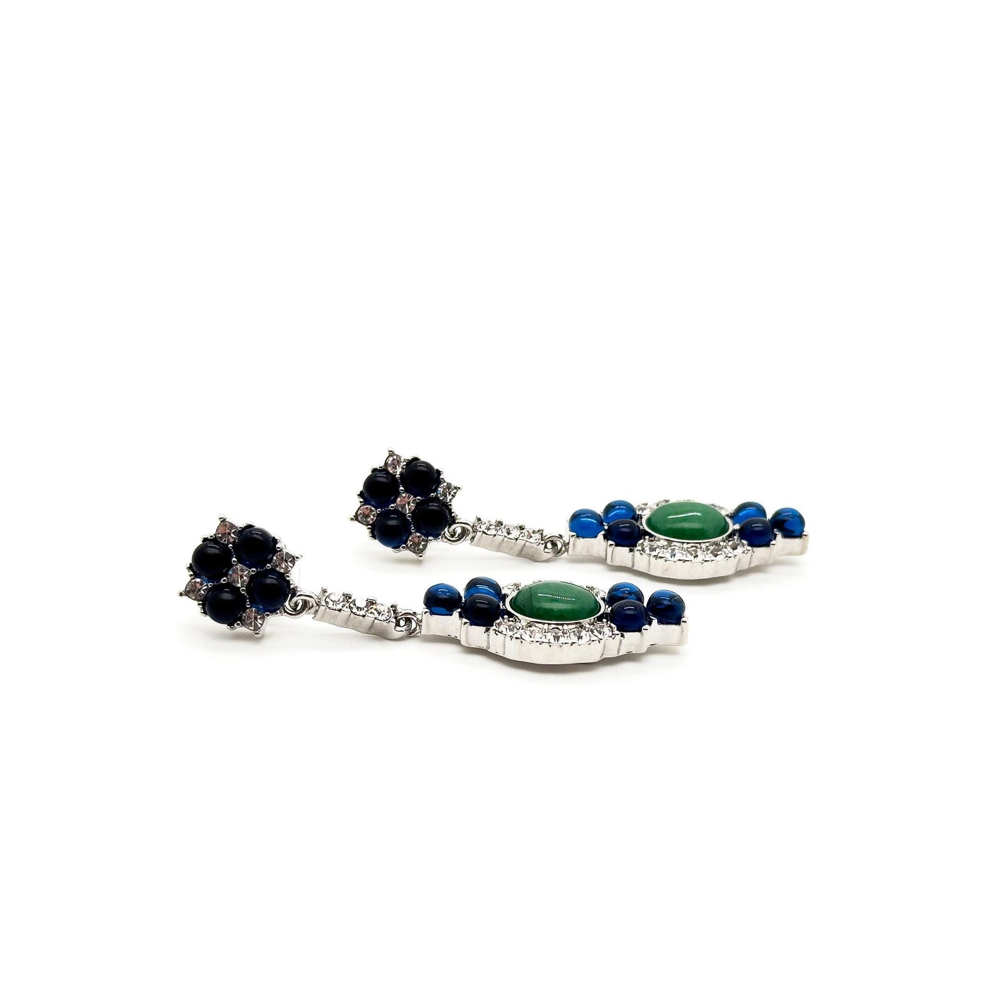 Retro Ethnic Natural Stone Drop Earrings with Rhinestones, 925 Hooks