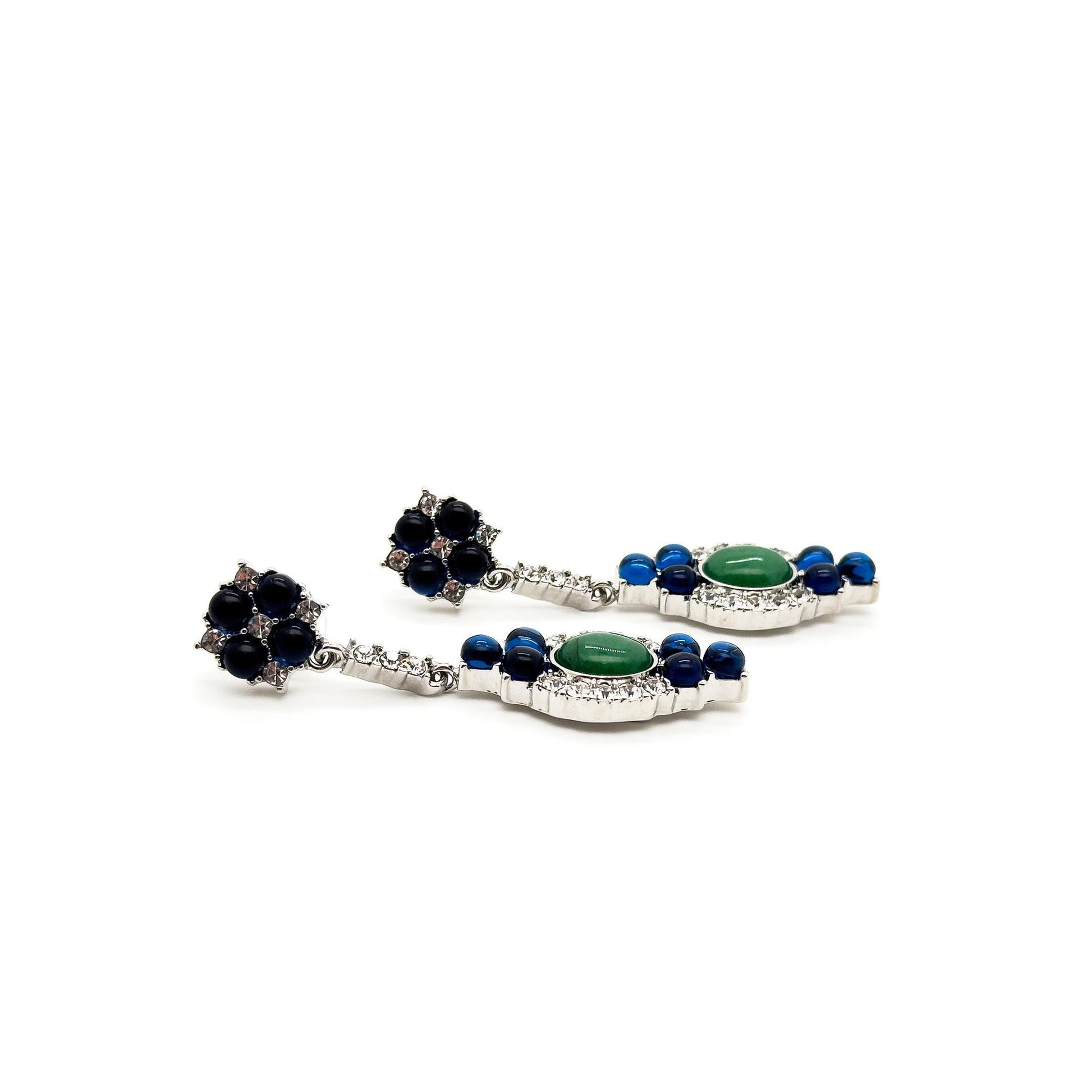 Retro Ethnic Natural Stone Drop Earrings with Rhinestones, 925 Hooks