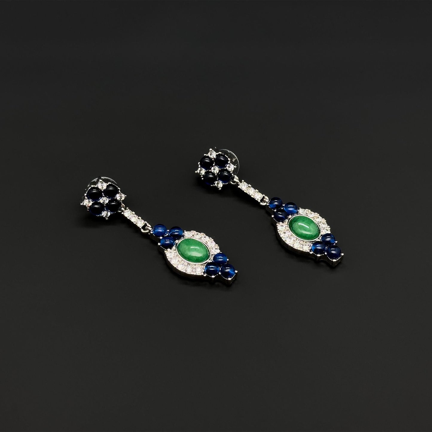 Retro Ethnic Natural Stone Drop Earrings with Rhinestones, 925 Hooks