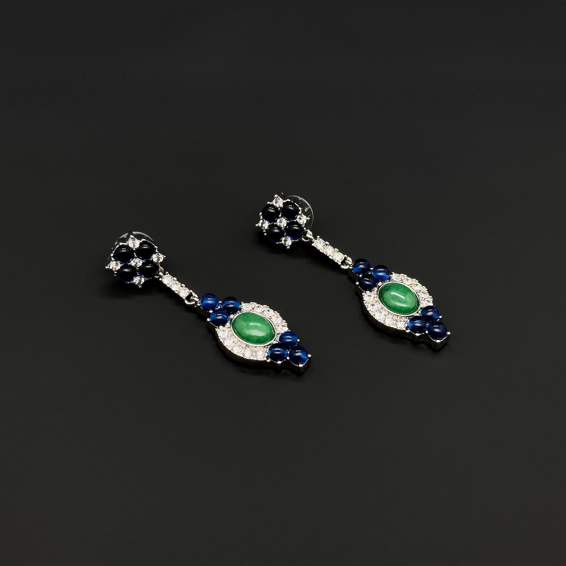 Retro Ethnic Natural Stone Drop Earrings with Rhinestones, 925 Hooks