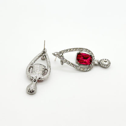 French Heart-shaped Teardrop Crystal Earrings with 925 Silver Pins