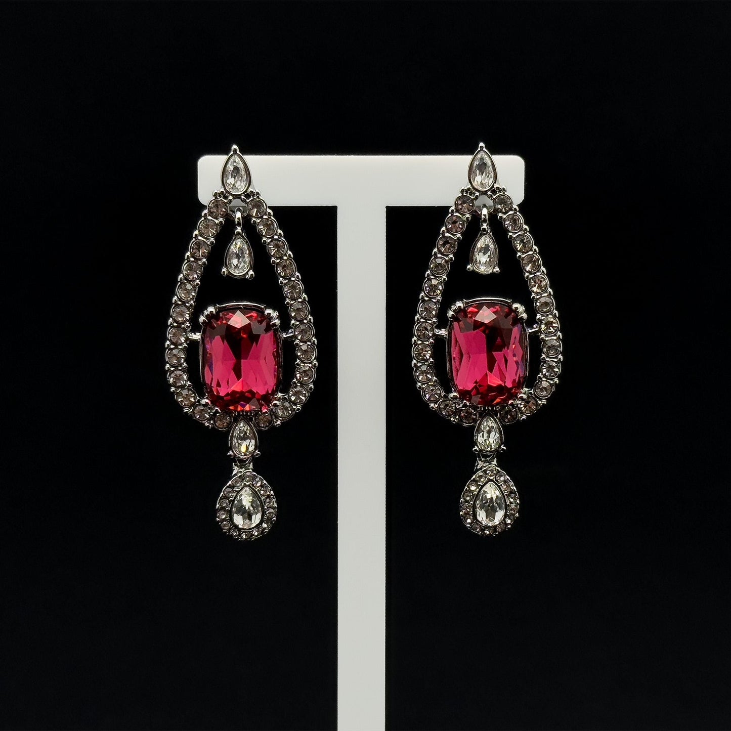 French Heart-shaped Teardrop Crystal Earrings with 925 Silver Pins