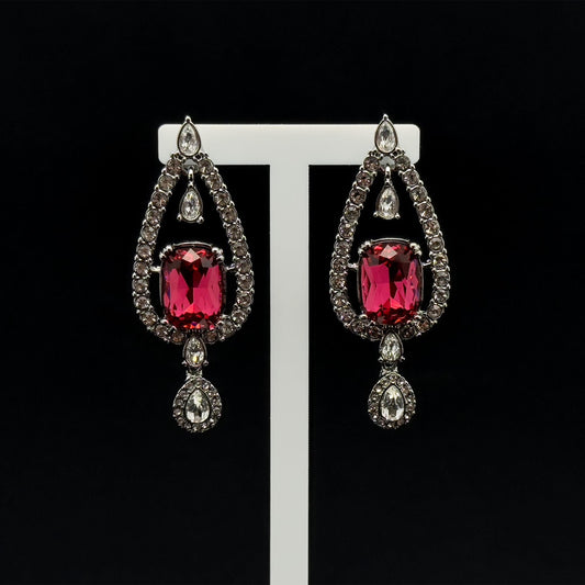 French Heart-shaped Teardrop Crystal Earrings with 925 Silver Pins
