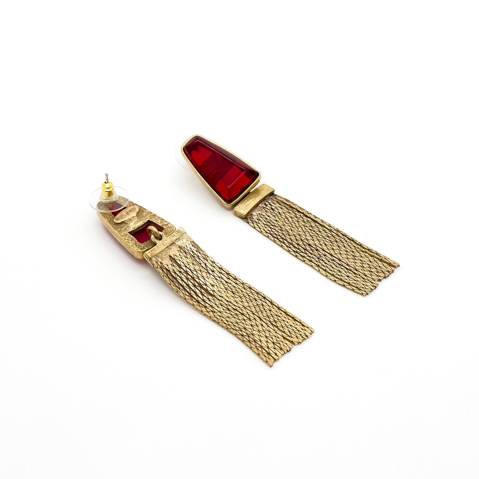 Vintage Art Deco Long Tassel Rhinestone Enamel Drop Earrings