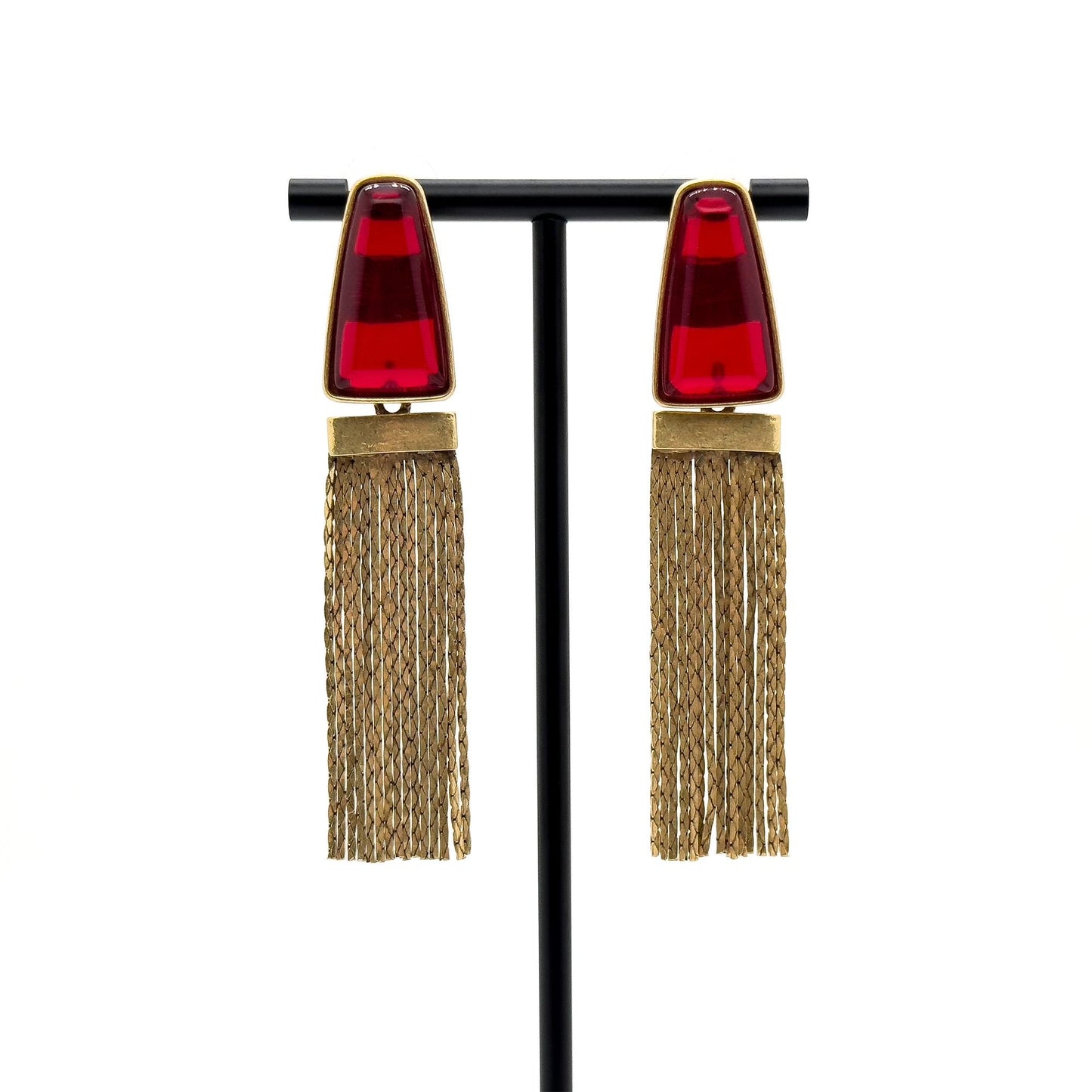 Vintage Art Deco Long Tassel Rhinestone Enamel Drop Earrings