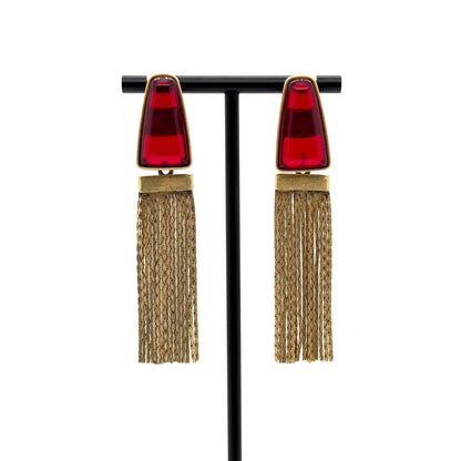 Vintage Art Deco Long Tassel Rhinestone Enamel Drop Earrings