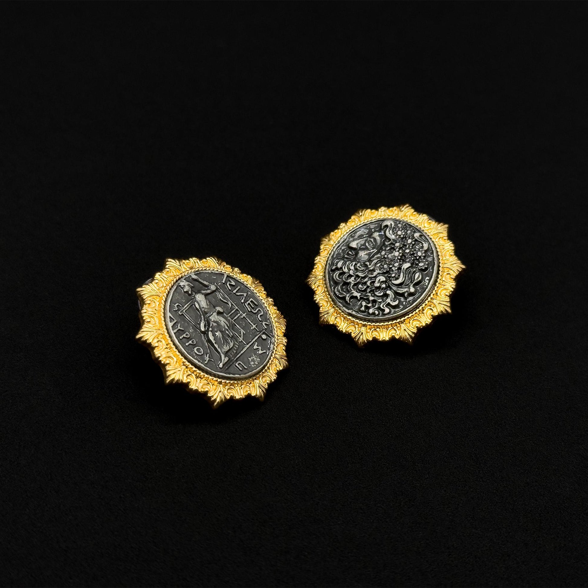 Vintage Art Deco Gold-Plated Enamel Cameo Stud Earrings