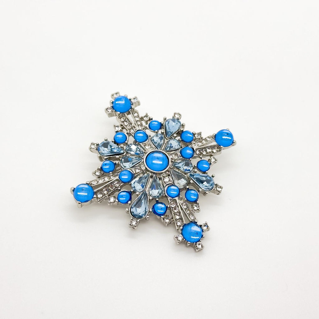 Vintage Art Deco Blue Crystal Cross Brooch, Copper Backing