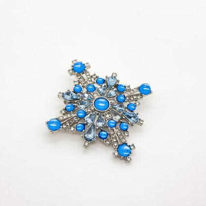 Vintage Art Deco Blue Crystal Cross Brooch, Copper Backing