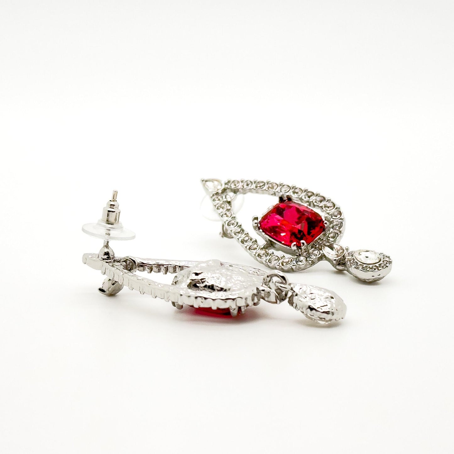 French Heart-shaped Teardrop Crystal Earrings with 925 Silver Pins