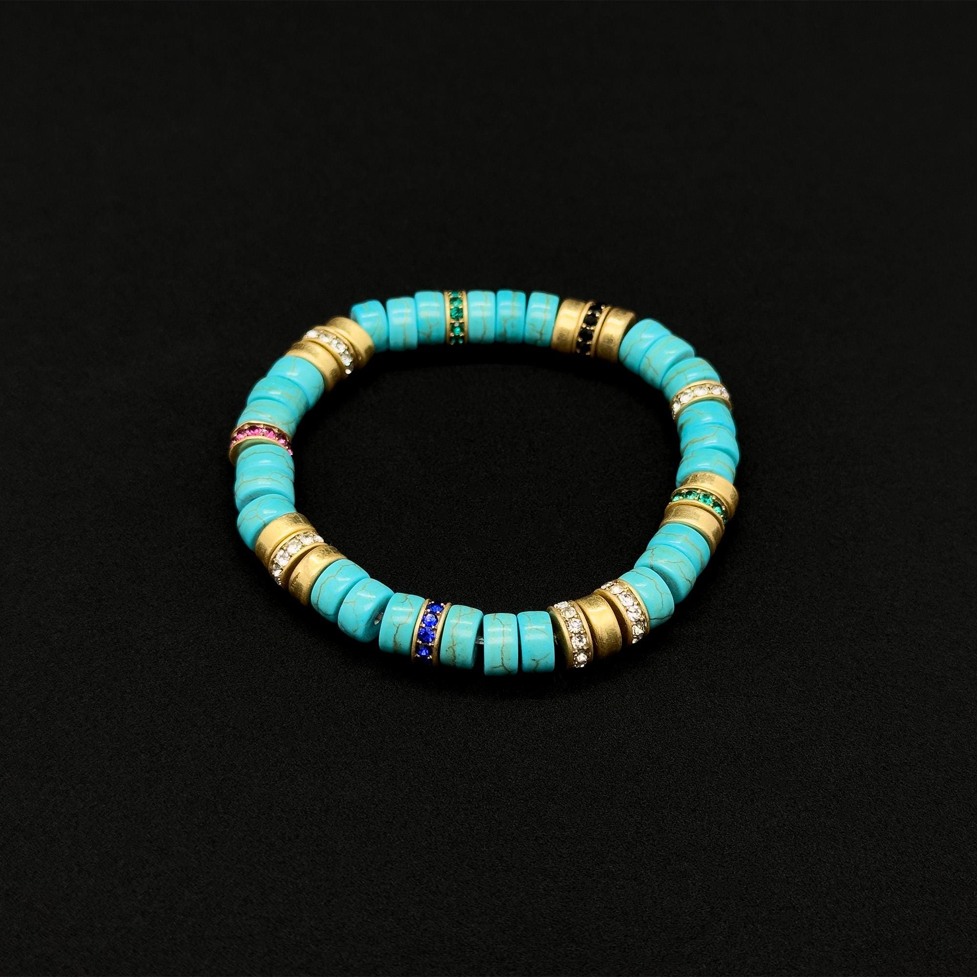 Vintage Art Deco Turquoise Beaded Braided Elastic Bracelet Set