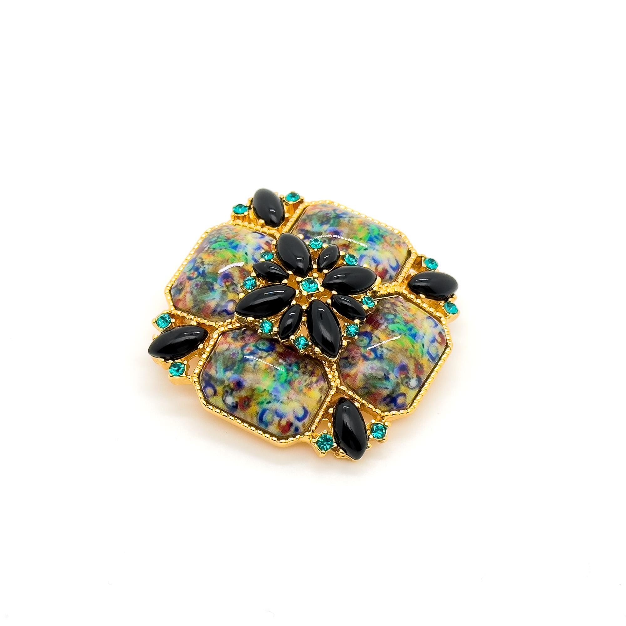 Vintage Art Deco Colourful Rhinestone Enamel Brooch - Oil-Painting Mini