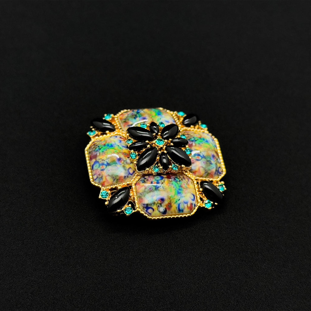 Vintage Art Deco Colourful Rhinestone Enamel Brooch - Oil-Painting Mini