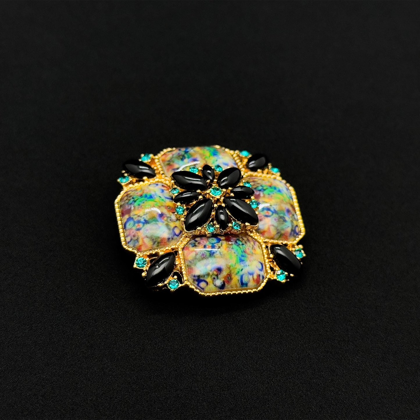 Vintage Art Deco Colourful Rhinestone Enamel Brooch - Oil-Painting Mini