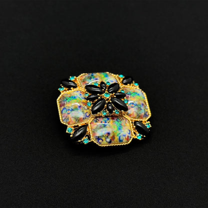 Vintage Art Deco Colourful Rhinestone Enamel Brooch - Oil-Painting Mini