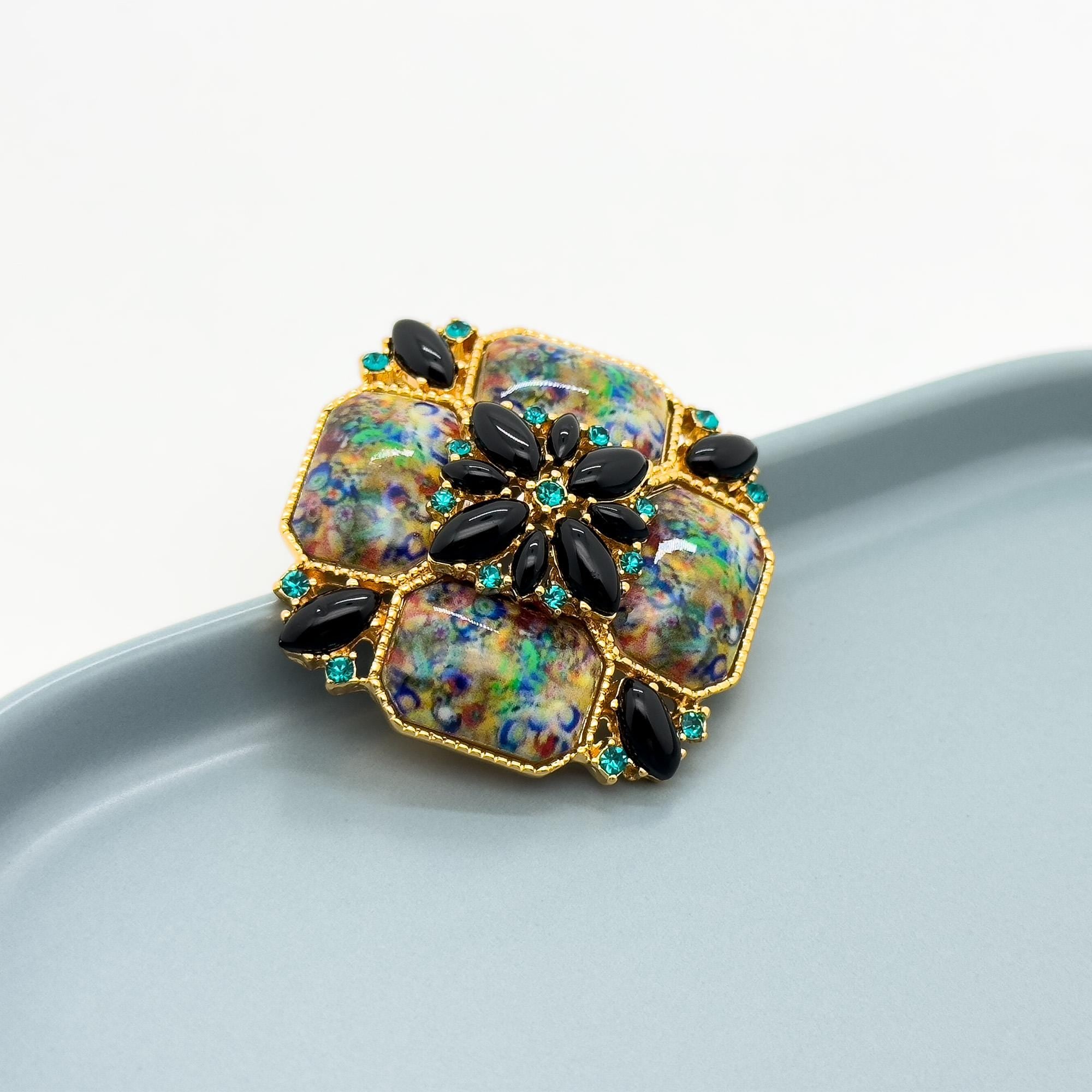 Vintage Art Deco Colourful Rhinestone Enamel Brooch - Oil-Painting Mini