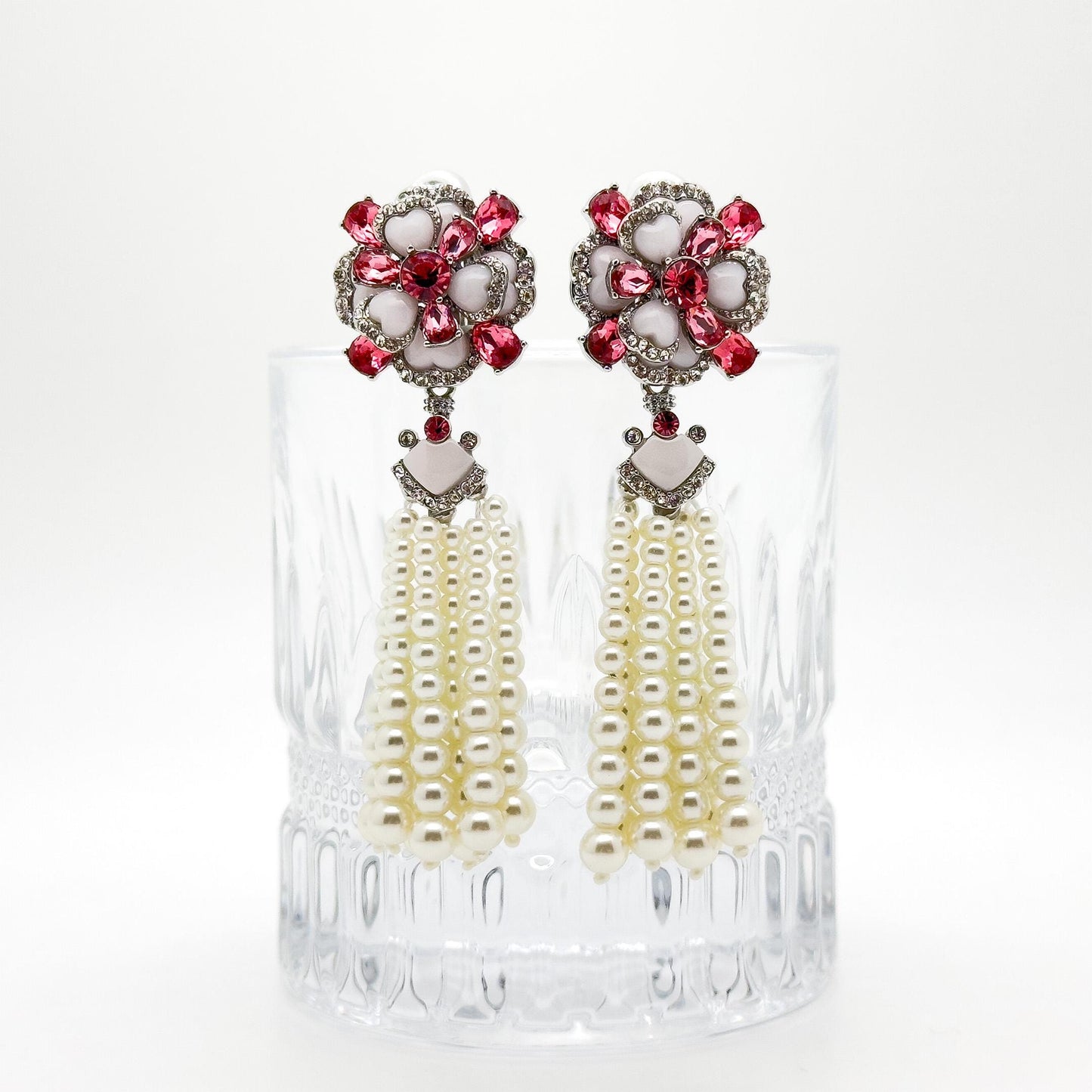 French Vintage Pearl Flower Pendant Necklace and Earrings Set