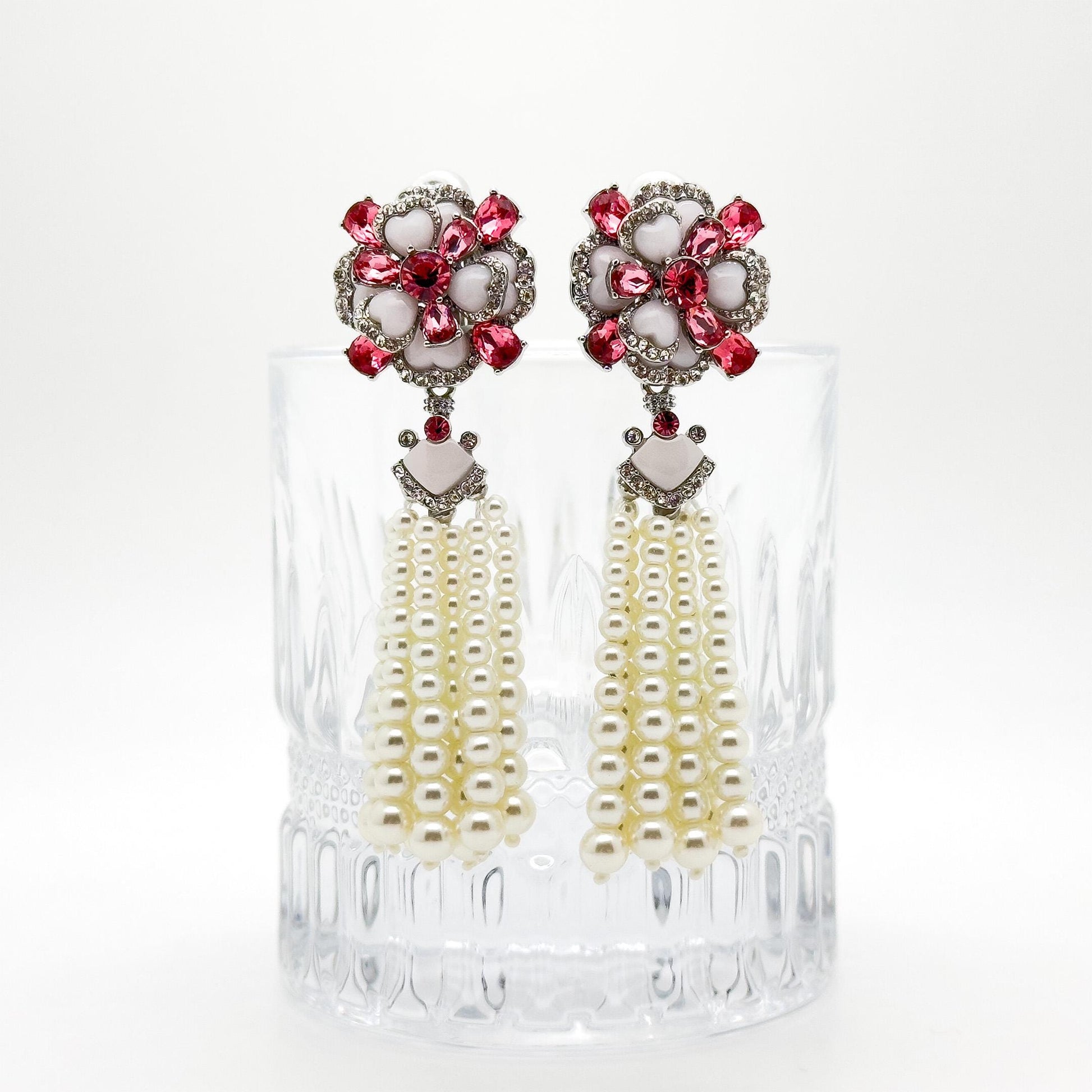 French Vintage Pearl Flower Pendant Necklace and Earrings Set