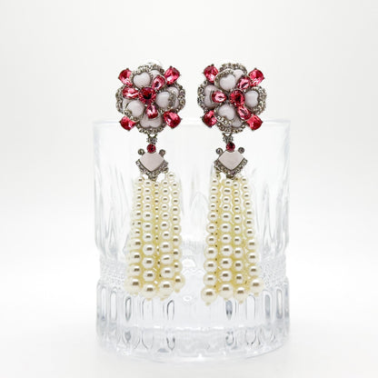 French Vintage Pearl Flower Pendant Necklace and Earrings Set