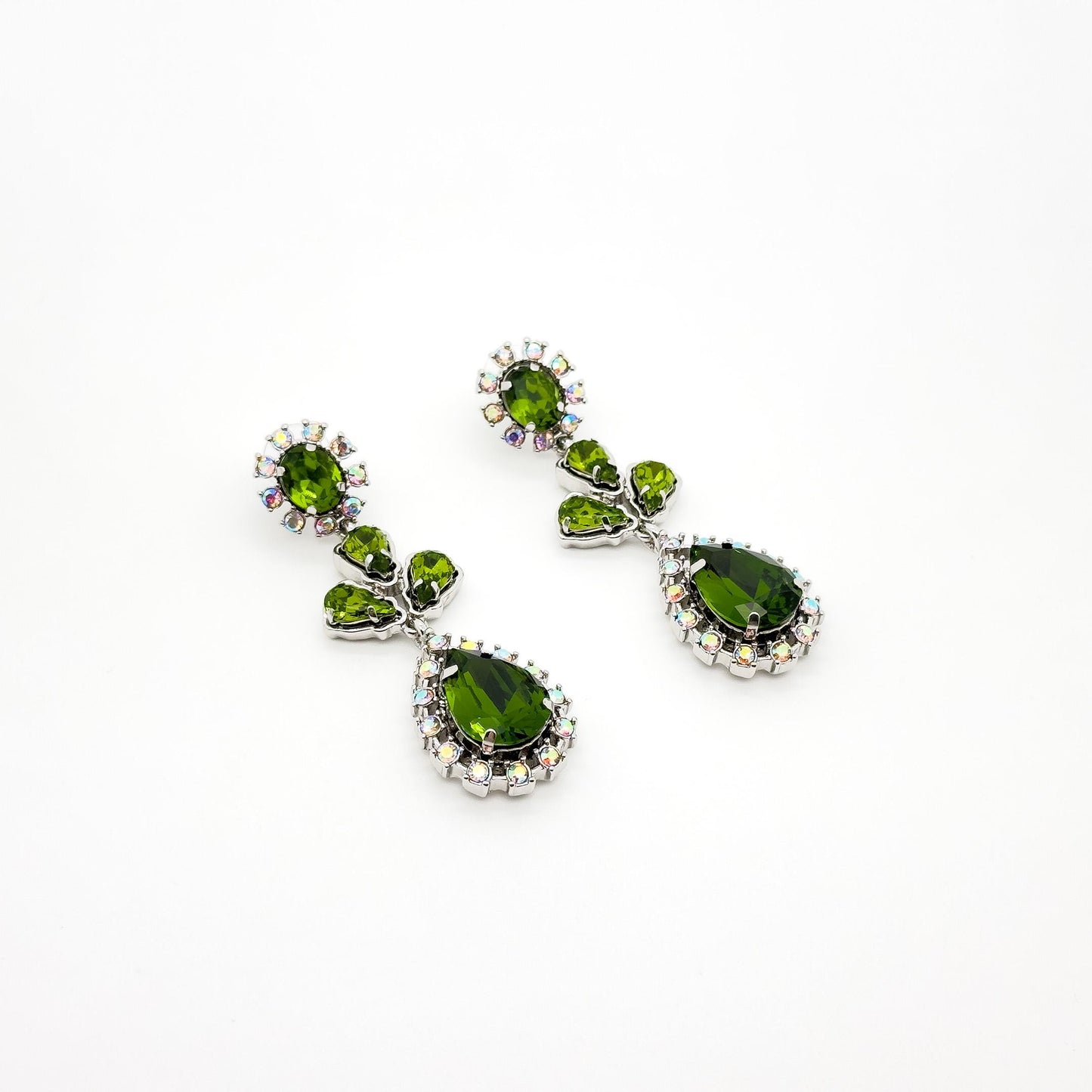 French Vintage Emerald Rhinestone Teardrop Earrings – Art Deco Drops