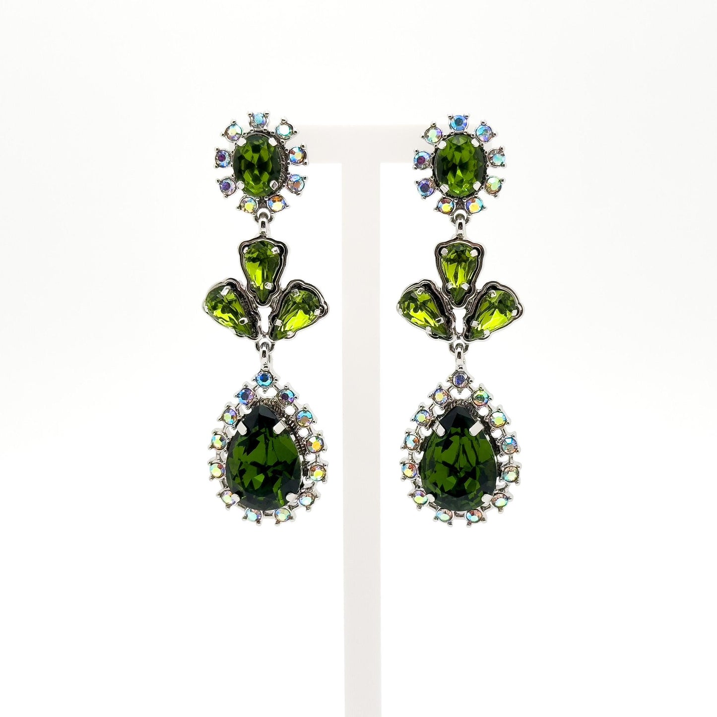 French Vintage Emerald Rhinestone Teardrop Earrings – Art Deco Drops