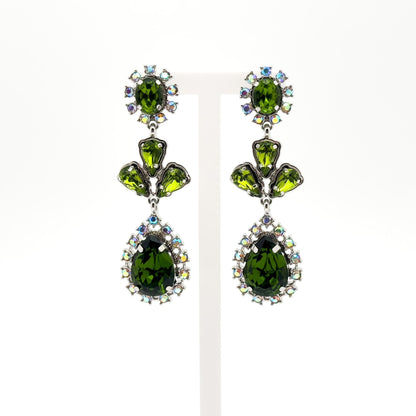 French Vintage Emerald Rhinestone Teardrop Earrings – Art Deco Drops