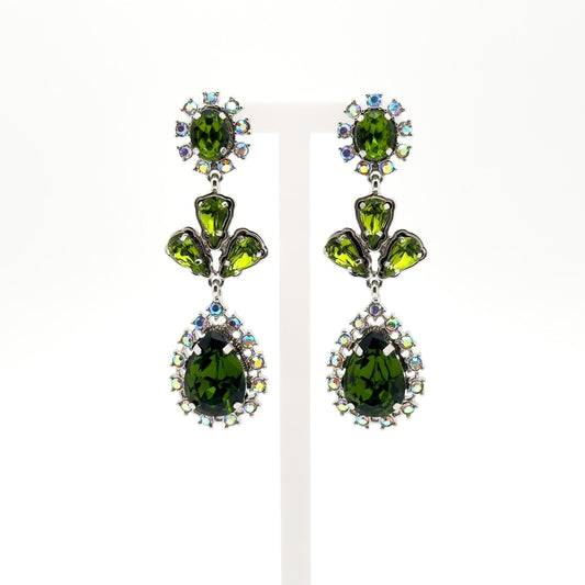French Vintage Emerald Rhinestone Teardrop Earrings – Art Deco Drops