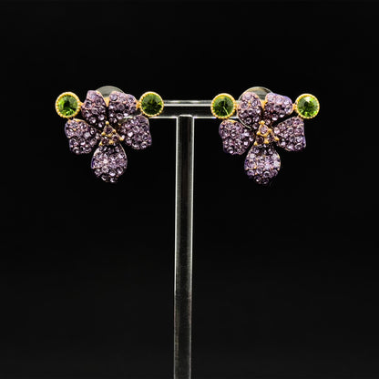 French Vintage Purple Flower Necklace and Earrings Set Pastoral