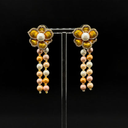 French Vintage Pearl Flower Necklace and Earrings Set Palace Style