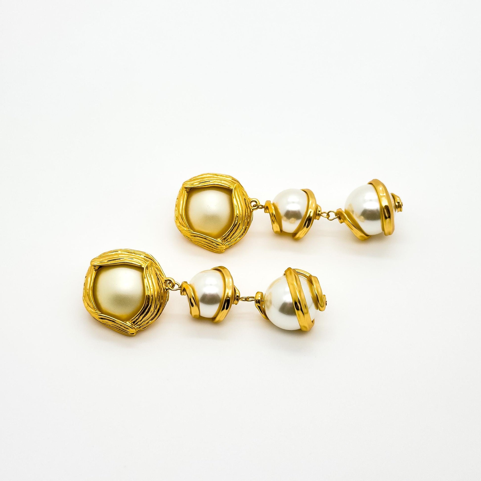 Baroque Pearl Drop Clip-On Earrings Gold-Plated Long Dangle Pair