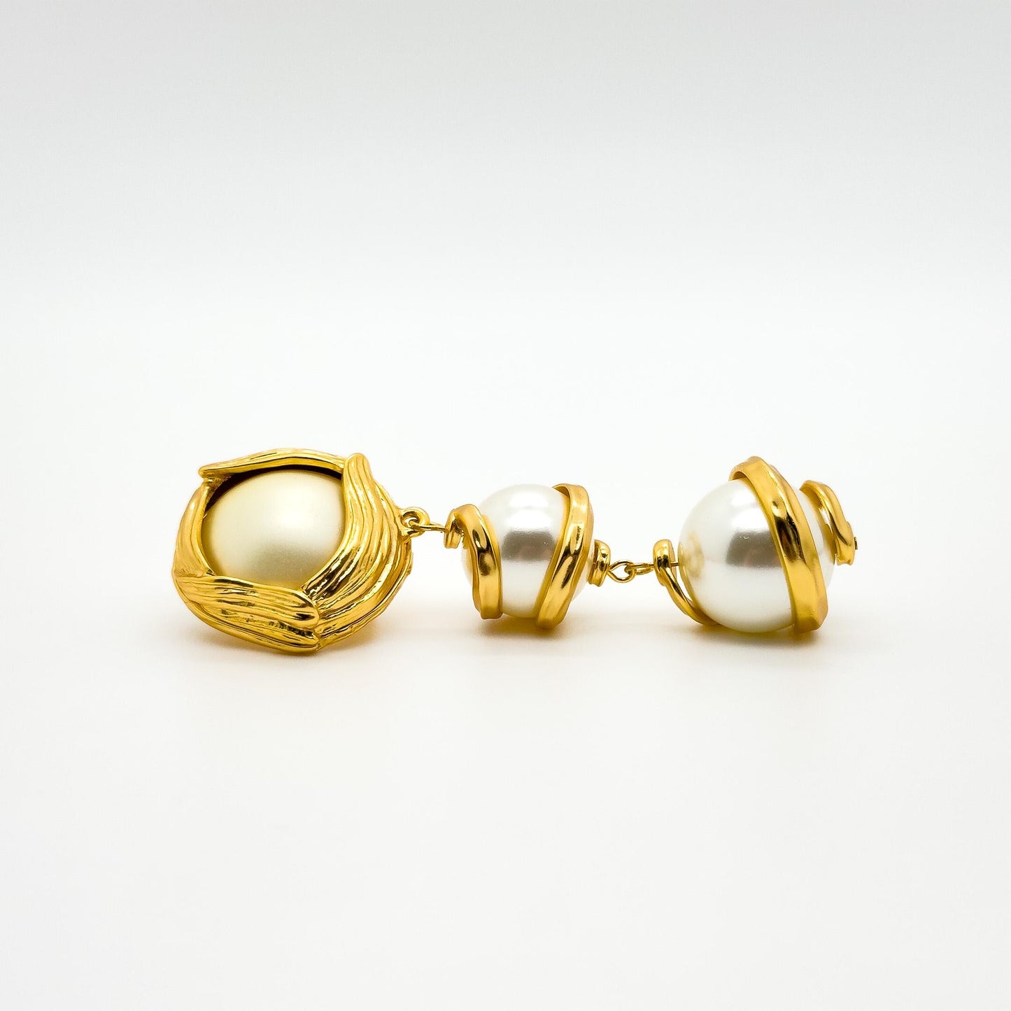 Baroque Pearl Drop Clip-On Earrings Gold-Plated Long Dangle Pair