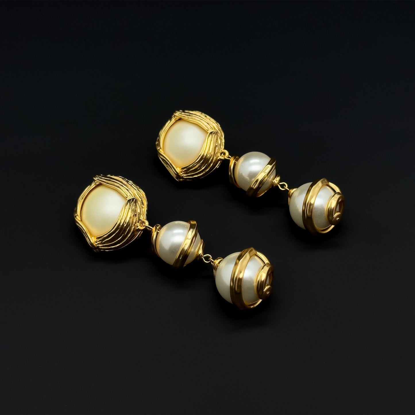 Baroque Pearl Drop Clip-On Earrings Gold-Plated Long Dangle Pair