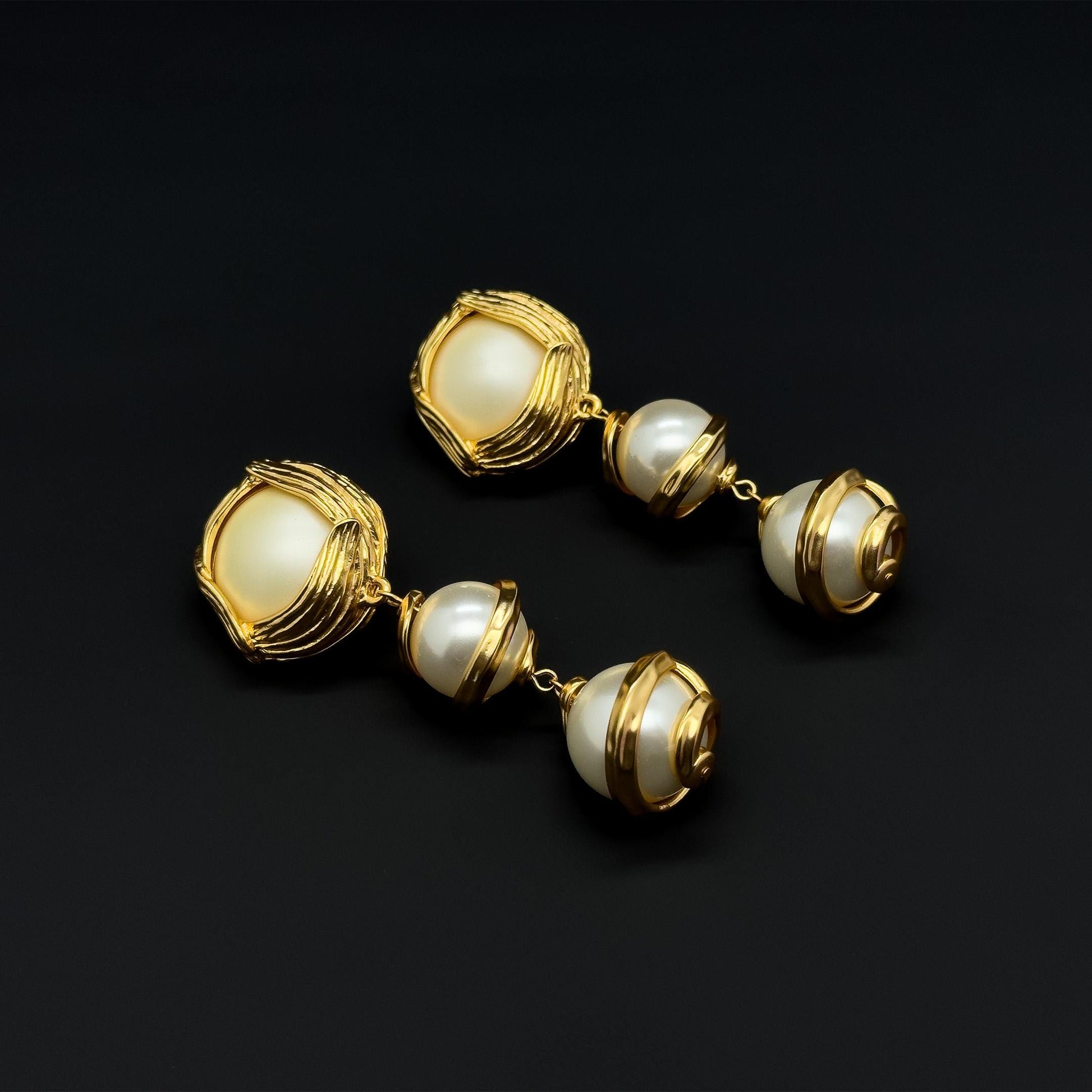 Baroque Pearl Drop Clip-On Earrings Gold-Plated Long Dangle Pair