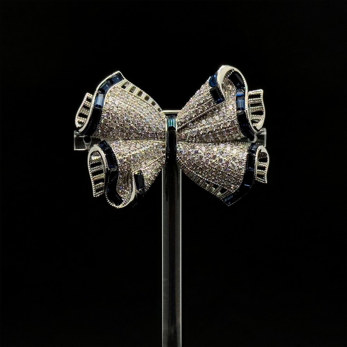French Bow Zircon Copper Brooch for Dress and Suit