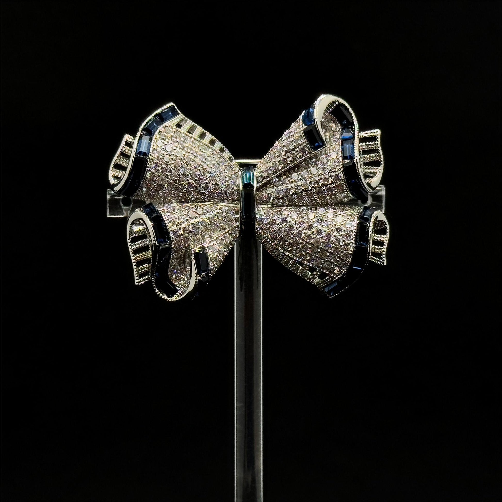 French Bow Zircon Copper Brooch for Dress and Suit